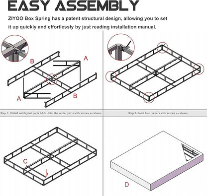 ZIYOO King Box Spring and Cover 9 Inch High Profile Metal Boxspring Easy Assembly,Mattress Foundation/Heavy Duty Metal Steel Structure/Quiet Noise-Free Accessory