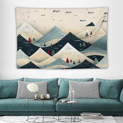 Tapastry's Wall Hanging Snow Mountain Scandinavian Winter Tapestry Hello Winter Holiday Bedroom Tapestries Wall Art Decor for Bedroom Living Room Dorm 60"x90" Tapestries Winter Snowflake Decorative