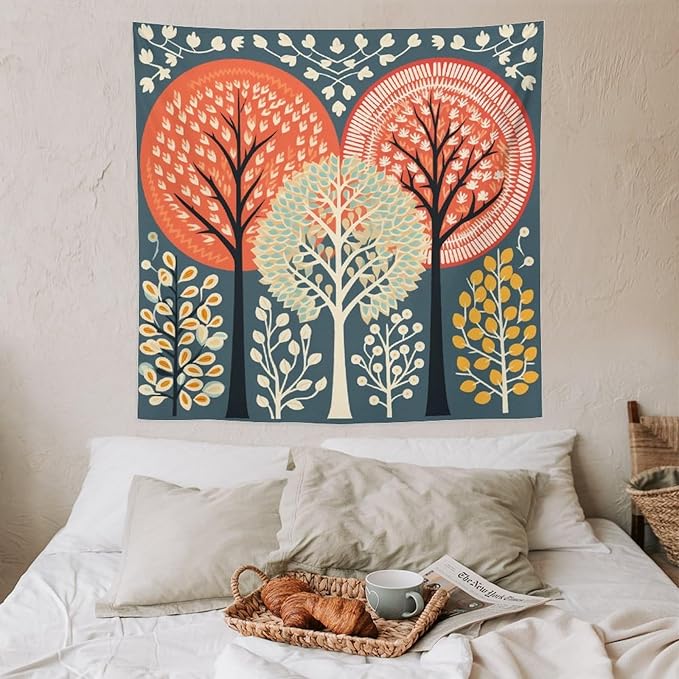 MaSiledy Tapestry Wall Hanging Shabby Chic Trees Tapestry Watercolor Rustic Forest Tapestries for Bedroom Wall Art for Bedroom Wall Hanging for Room 60"x60" Xmas Wall Hanging Polyester Tapestries