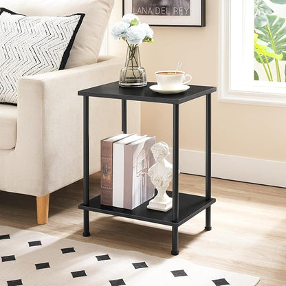 HOOBRO End Table, Small Side Table, Nightstand with 2-Layer Storage Shelves, Sofa Table for Small Spaces, Living Room, Bedroom, Stable Frame, Easy Assembly, Black BB09BZ01