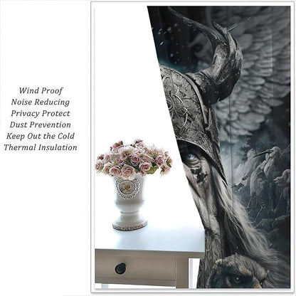 Fantasy Norse Viking Blackout Curtains for Bedroom,Cool Gothic Vintage Vikings Mystical Symbol Eagle Rod Pocket Thermal Insulated Room Darkening Curtains 2 Panels 63L x 31.5W
