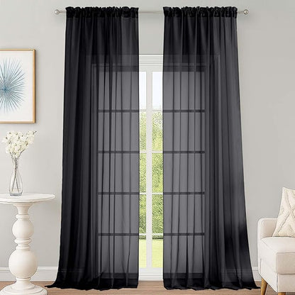 OWENIE Black Sheer Curtains 108 Inches Long for Living Room Bedroom 2 Panels Set, Lightweight Airy Black Sheer Curtain, Filmy Rod Pocket, 2 PCS, Each 59" W x 108" L
