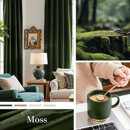 Lazzzy Velvet Blackout Curtains Thermal Insulated Room Window Drapes Super Soft Luxury Curtains for Living Room Bedroom Rod Pocket 2 Panels, Moss, 52" W x 84" L