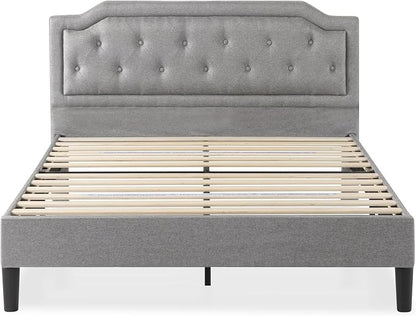 Zinus Kellen Upholstered Scalloped Platform Bed Frame, Mattress Foundation, Wood Slat Support, No Box Spring Needed, Eco Friendly WonderBox (TM), Easy Assembly, Dark Grey, King