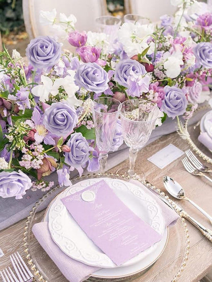 MACTING Artificial Lavender Flowers 30PCS Real Touch Fake Flowers with Stem Soft Foam Roses DIY Wedding Bouquet Boutonniere Table Centerpieces Party Spring Summer Home Decor