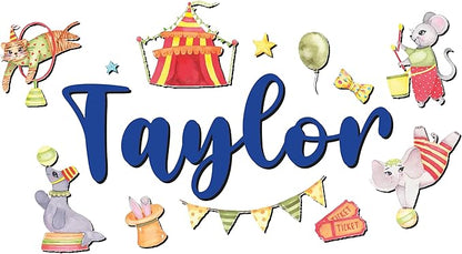 Custom Nursery Name Sign with Themed Decor Kit | Personalized Wooden Wall Art for Baby, Kids Room | Space, Jungle, Circus, Under the Sea, Woodland, Rainbow (60", Circus)