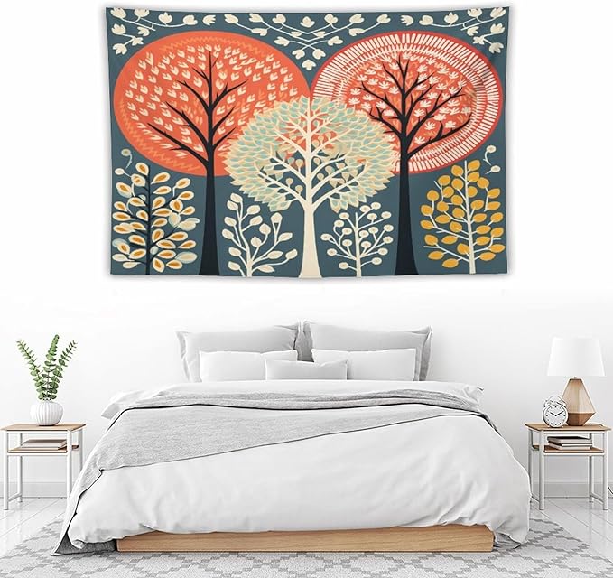 MaSiledy Tapestries Shabby Chic Trees Tapestry Autumn Nature Forest Tapestry Aesthetic Vintage Wall Hanging for Living Room Dorm Decor 40"x60" Holiday Scene Banner for Winter Christmas Party