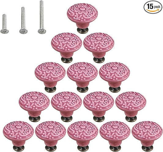 HUAMULAN 15 PCS Cabinet Knobs Glossy Ceramic Dresser Mushroom Table Drawer Cupboard Pull Furniture DIY Wardrobe Solid Color Vintage Handle,with 3 Size Mounting Screws