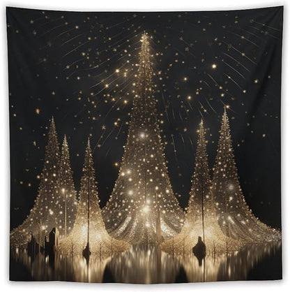 Silver Lighted Christmas Trees Tapastry's Wall Hanging Christmas Holiday Tapestry for Bedroom Aesthetic Landscape Tapestry for Bedroom Colorful Wall Hanging Aesthetic Wall Art For Room Decor 60"x60"