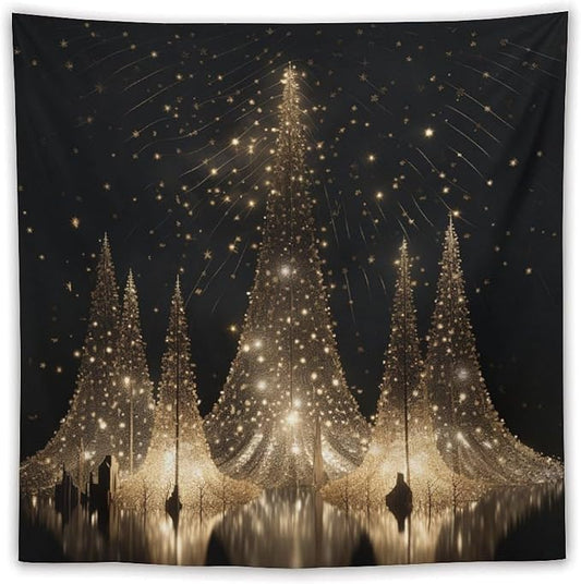 Silver Lighted Christmas Trees Tapastry's Wall Hanging Christmas Holiday Tapestry for Bedroom Aesthetic Landscape Tapestry for Bedroom Colorful Wall Hanging Aesthetic Wall Art For Room Decor 60"x60"