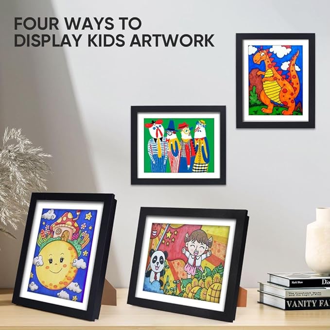 3-Pack Kids Artwork Frames Changeable - Kids Art Frame,Artwork Frames for Kids Art,Children Art Projects Kids Art Frames,8.5x11 Picture Frame for Display Kid Art work,With Storage(Black)