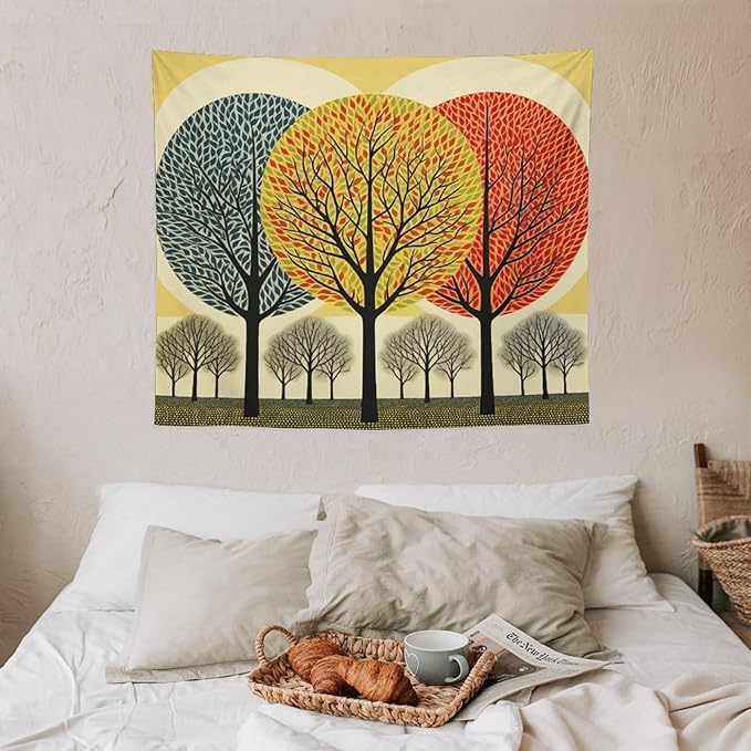 Wall Tapestry Shabby Chic Trees Tapestry Watercolor Rustic Forest Tapestry for Bedroom Aesthetic Wall Art for Bedroom Living Room Decor Home Decor 50"x60" Tapestries Winter Snowflake Decorative