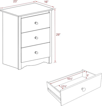 Prepac Sonoma Traditional Tall Nightstand Side Table with 3 Drawers, Functional Tall 3-Drawer Bedside Table 16" D x 23" W x 29" H, White, WDC-2403