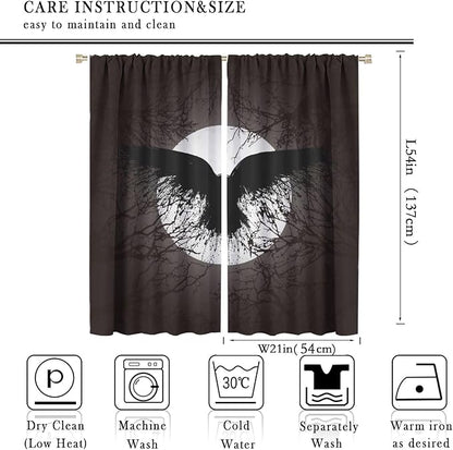 Cool Raven Print Curtains for Bedroom - Vintage Nordic Viking Theme Dead Tree Crow Full Moon Window Drapes,Energy Saving Thermal Insulated Rod Pocket Bedroom Blackout Curtains 2 Panels 54L x 21W