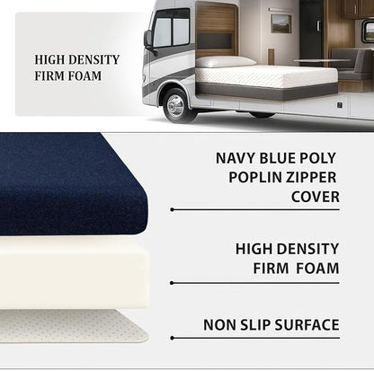 Foamma 7” x 35” x 79” Water Resistant RV Bunk Mattress, Firm High Density Foam, Comfortable and Durable Polyester Cover, Truck, Camper, Travel Trailer, Made in USA