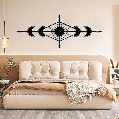 Hfrolixit Moon Phase Metal Wall Decor, Boho Moon Metal Wall Art, Celestial Wall Decor, Scandinavian Natural Wall Art, Astrology Wall Hanging (Gold, 48"x19"/121x49cm)