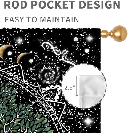 Life Tree Curtains, Hippie Sun Moon Trippy Tree of Life Bohemian Mandala Aesthetci Mystic Witchy Blackout Window Drapery Treatments for Bedroom Living Room Bathroom Decor, 63"x63" Inch