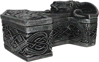 Ebros Gift Viking Ram Skull Thor Hammer Mjolnir with Runes Knotwork Decorative Jewelry Box Figurine Norse God of Thunder Scandinavian Mythology Collectible Trinket Stash Boxes