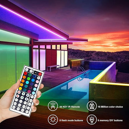 DAYBETTER Waterproof LED Light Strips 66ft, Outdoor LED Strip Lights Color Changing 5050 RGB LED Strip Lights with Remote Control, LED Lights for Indoor Outdoor Use, IP65 (2 Rolls of 33ft)