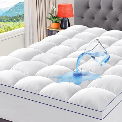 CYMULA California King Mattress Topper Waterproof, Cooling Pillow Top Mattress Topper, Extra Thick Cal King Mattress Pad Cover with 8-21Inch Pockets, Plush Down Alternative Fill Mattress Protector