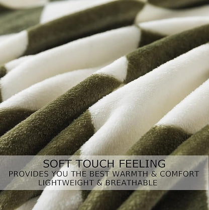 Checkered King Size Blanket,90x108 Inches Sage Green Microfiber Soft Cozy Fluffy Warm Hand Made Throw Blankets for King Calking Bed,Couch, Sofa, Chair, Camping, Picnic,Sage Green