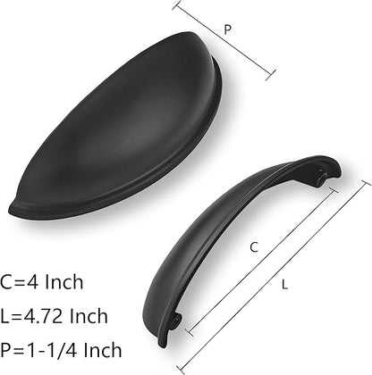 khtumeware 2 Pack 4" Drawer Pulls Matte Black Cabinet Cup Pulls Kitchen Hardware Cabinet Handles Drawer Handles Knobs 4 inch Hole Center