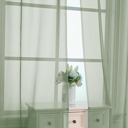 OVZME Bedroom Curtains 2 Panel Sets 84" Inch Length - Transparent Light Weight Soft Window Treatment Panels for Study Room/Living Room/Guest Room, Sage Green, Per Panel W42 X L84 inches