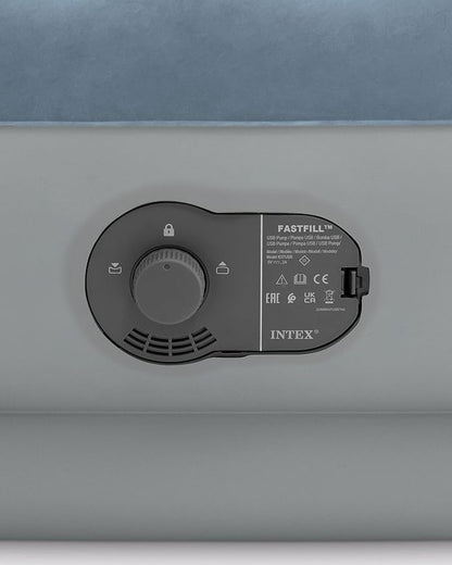Intex 64157E Dura-Beam Plus Mid-Rise Air Mattress: Fiber-Tech – Twin Size – Built-in USB Electric Pump – 14in Bed Height – 300lb Weight Capacity