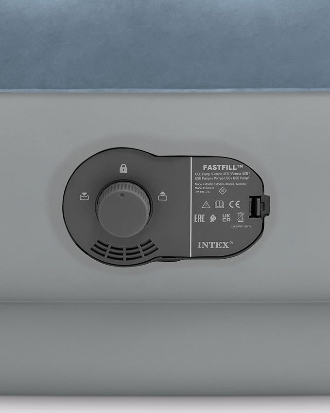 Intex 64159E Dura-Beam Plus Mid-Rise Air Mattress: Fiber-Tech - Queen Size - Built-in USB Electric Pump - 14in Bed Height - 600lb Weight Capacity