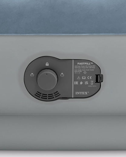Intex 64159E Dura-Beam Plus Mid-Rise Air Mattress: Fiber-Tech - Queen Size - Built-in USB Electric Pump - 14in Bed Height - 600lb Weight Capacity