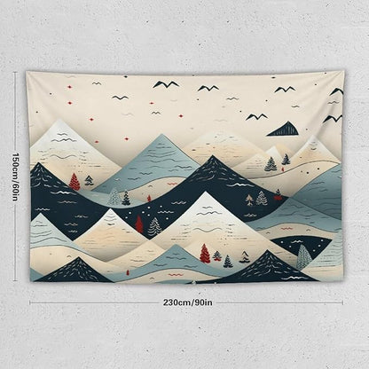 Tapastry's Wall Hanging Snow Mountain Scandinavian Winter Tapestry Hello Winter Holiday Bedroom Tapestries Wall Art Decor for Bedroom Living Room Dorm 60"x90" Tapestries Winter Snowflake Decorative