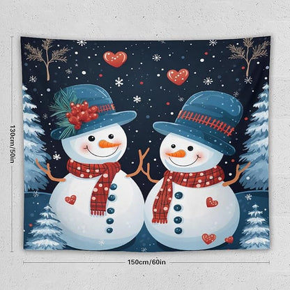 Tapestry Snowman Couple Wall Hanging Wall Tapestry Aesthetic Winter Snowflake Cute Cartoon Funny Snowman Wall Tapestries Wall Hanging Decor Tapestry for Bedroom Aesthetic Alt Room Landscape 50"x60"