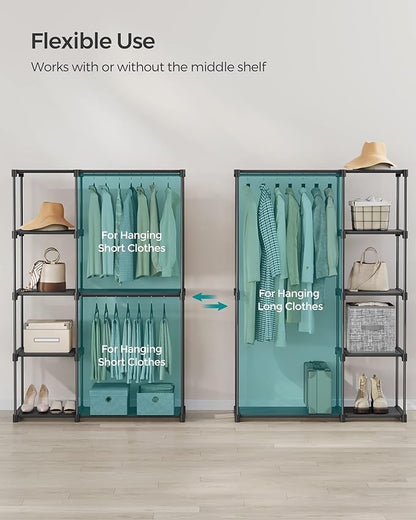 SONGMICS Portable Closet, Freestanding Closet Organizer, Clothes Rack with Shelves, Hanging Rods, Storage Organizer, for Cloakroom, Bedroom, 48.8 x 16.9 x 71.7 Inches, Black URYG026B02