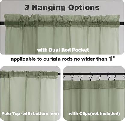 Chyhomenyc Sage Green Sheer Curtains 84 Inches Long 2 Panels, Light Filtering Green Curtains for Living Room, Soft Gentle Voile Rod Pocket Bedroom Window Drapes, 59Wx84L Inch, 2PCS