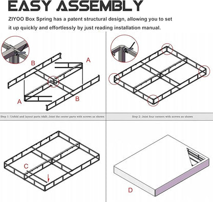 ZIYOO California King Box Spring and Cover, 9 Inch High Profile Easy Assembly,Mattress Foundation/Heavy Duty Metal Steel Structure/Quiet Noise-Free Accessory