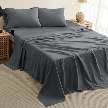 DREAMCARE King Size Sheets Set – 4 pcs Cooling Sheets – up to 21” Deep Pocket King Sheet Set – Hotel Luxury Sheets & Pillowcases – Superior Softness 100% Fine Microfiber with Side Pocket – Dark Gray