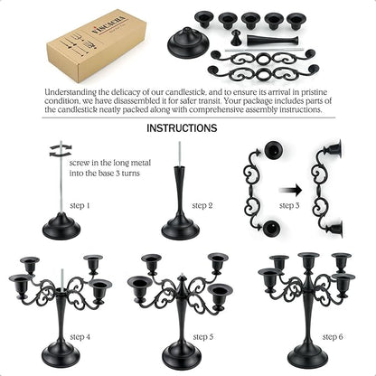 Bronze Candle Holder，5 Arms Metal Candle Holders for Taper Candles（10.6 inch Tall Candlestick Holders, for 1/2-1 inch Pillar Candles Diameter Each）,Candelabra Centerpiece Decoration