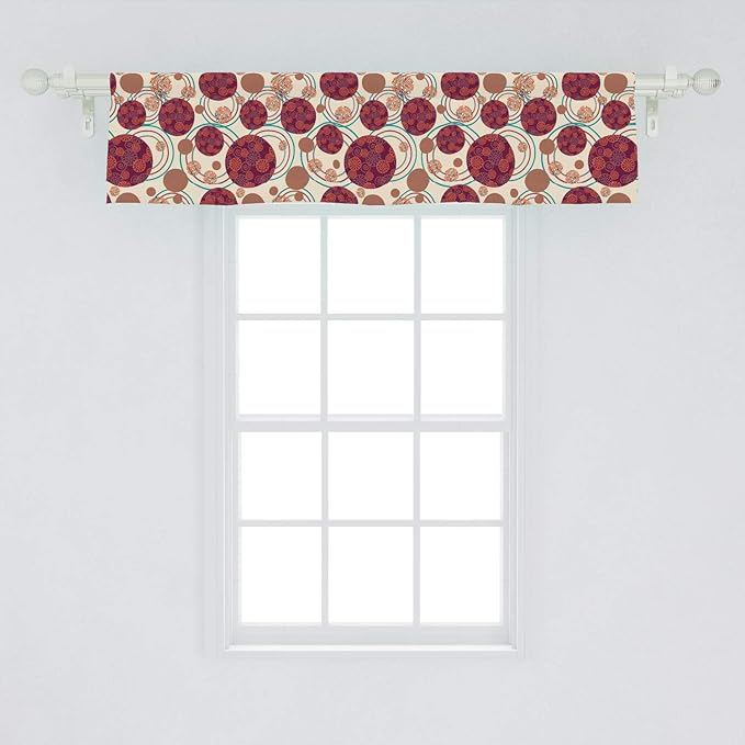 Lunarable Geometric Circle Window Valance, Ring Spherical Disco Balls Dot and Stripes Swirls Display Print, Curtain Valance for Kitchen Bedroom Decor with Rod Pocket, 54" X 12", Maroon Beige
