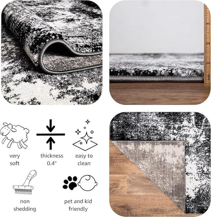 Keen Home Design Area Rugs - 9x12 Non-Shedding, Abstract Rugs for Kitchen, Living Room, Bedroom, Dining Room, Entryway - Size: 9'2" x 11'11", Abstract Black