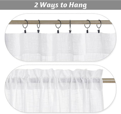 RYB HOME White Sheer Curtains 63 inches, Machine Washable Light Filtering Textured Short Curtains for Home Office Dormitory Sunroom Bathroom, W 42 x L 63 inches, 2 Panels Set
