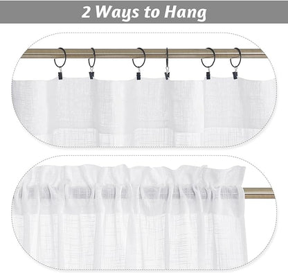 RYB HOME White Sheer Curtains for Kitchen, Light Filtering Textured Short Durability Drapes for Small Window, Curtain Tiers for Bathroom, W 42 x L 45 inches, 2 Panels Set