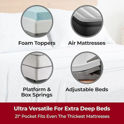 Mellanni Extra Deep California King Sheets - 4 PC Iconic Collection Bedding - Luxury, Ultra Soft, Cooling Bed Sheets - Wrinkle, Fade, Stain Resistant (Cal King, Laced Sky Blue)
