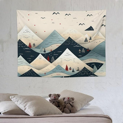 MaSiledy Tapestry Wall Hanging Snow Mountain Scandinavian Winter Tapestry Xmas Rustic Winter Holiday Tapestry Vintage Aesthetic Tapestries Home Decoration for Living Room Bedroom 30"x40"