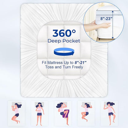 KAYFIA Full Mattress Topper,Extra Thick Mattress Pad Cover for Deep Sleep,3D+7D Snow Down Alternative Fill Overfilled Plush Pillow Top with 8-23 Inch Deep Pocket-White