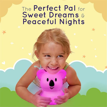 LumiPets Keith the Koala Squishy Night Light for Kids | Silicone Lamp with Tap & Remote Control | Rechargeable, 9 Color Changing Animal Night Light for Boys & Girls | Portable Nightlight With USB Cord