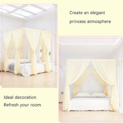 Akiky Ivory Canopy Bed Curtains with Lights 8 Panel Canopy Curtains Drapes for Full Queen Size Bed Large Rod Pocket Sheer Canopy Bed Drapes