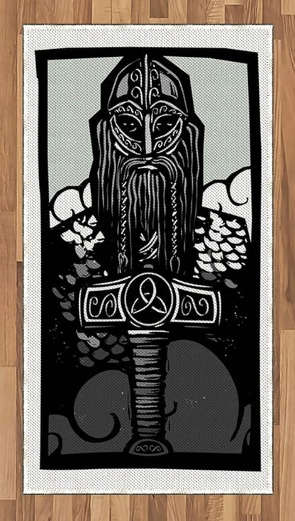 Lunarable Viking Area Rug, Thor Son of Odin Monochrome Design Guardian of Asgard Scandinavian Culture, Flat Woven Accent Rug for Living Room Bedroom Dining Room, 2' 6" x 5', Black White