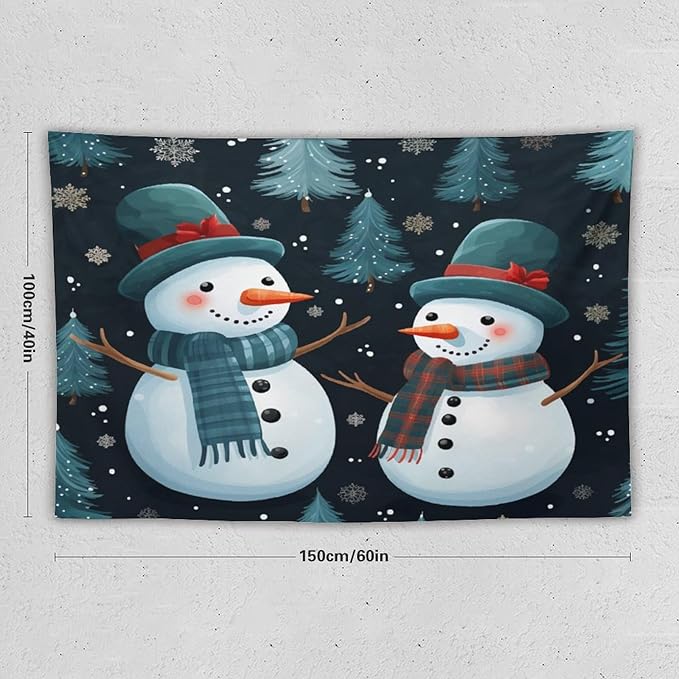 Tapestry Snowman Couple Vintage Aesthetic Tapestry Wall Hanging Christmas Winter Snowman Tapastry's Wall Hanging for Bedroom Aesthetic Home Decor Landscape 40"x60" Christmas Family Party