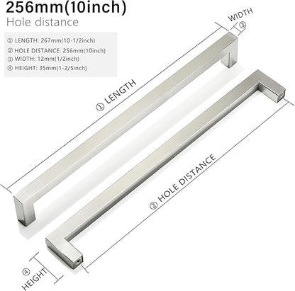 Cabinet Pulls Brushed Nickel Cabinet Handles Square Drawer Pulls, 40 Pack 10 Inch Stainless Steel Kitchen Door Cupboard Cabinet Handles, Cabinet Hardware Drawer Handles, 256mm Hole Centers