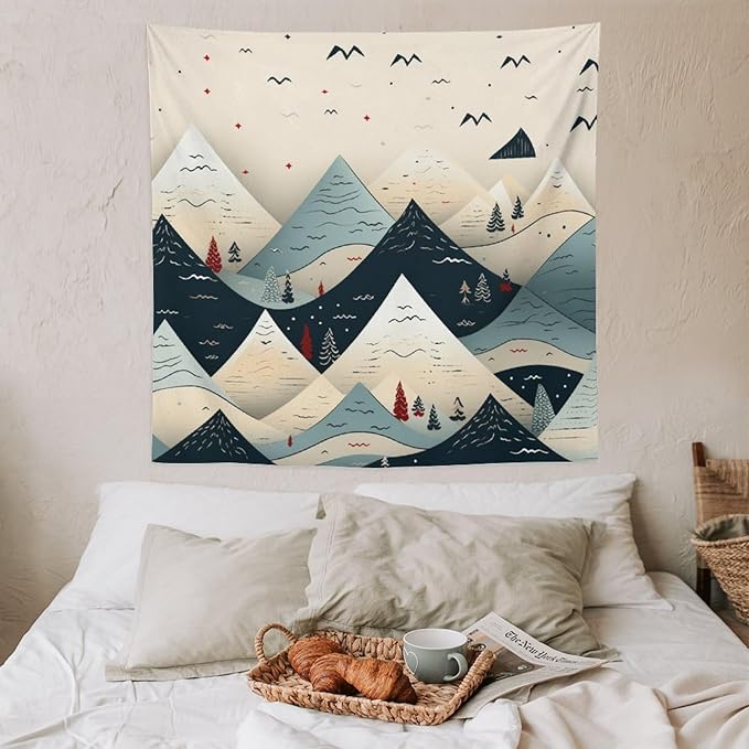 MaSiledy Snow Mountain Scandinavian Winter Wall Tapestry Winter Holiday Tapestry for Bedroom Aesthetic Landscape Tapestry Wall Hanging for Bedroom Living Room Dorm Decor 60"x60"